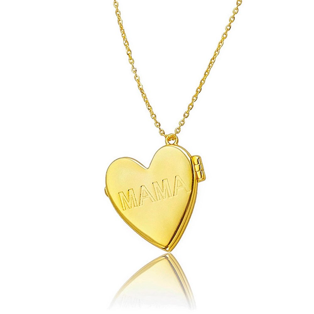ADORNIA 14K Gold Plated MAMA Engraved Heart Locket Pendant Necklace